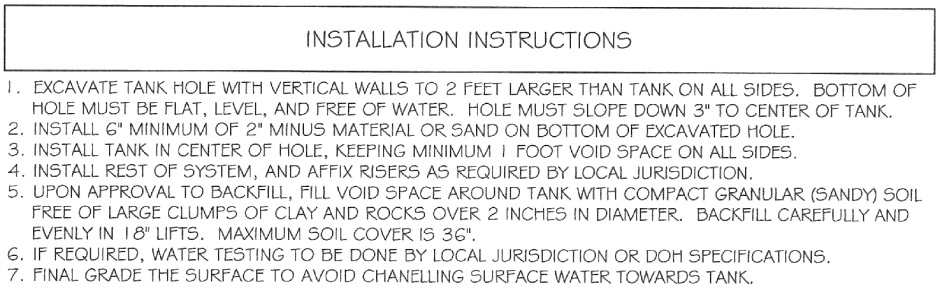 Septic Tank Installation Instructions